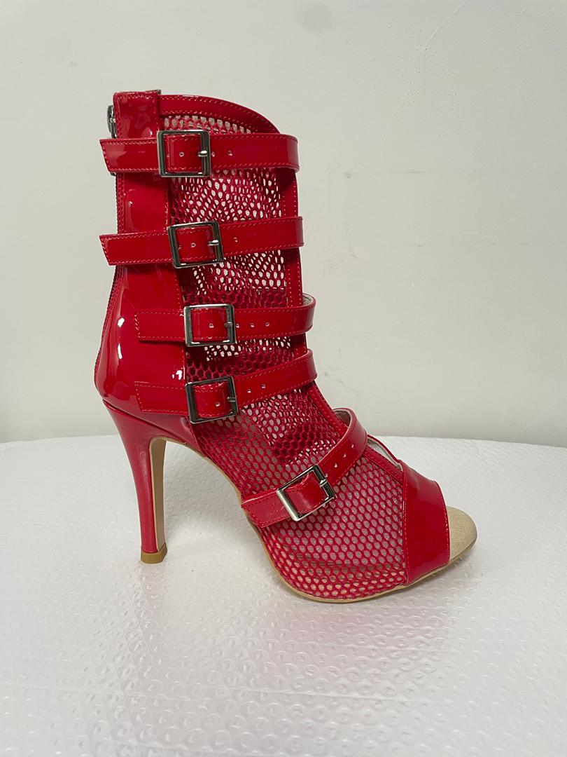 Scarpe High Heels Red Vernice Coarse Mesh In Memory Foam con rete 3D - Tacco 9,5 cm