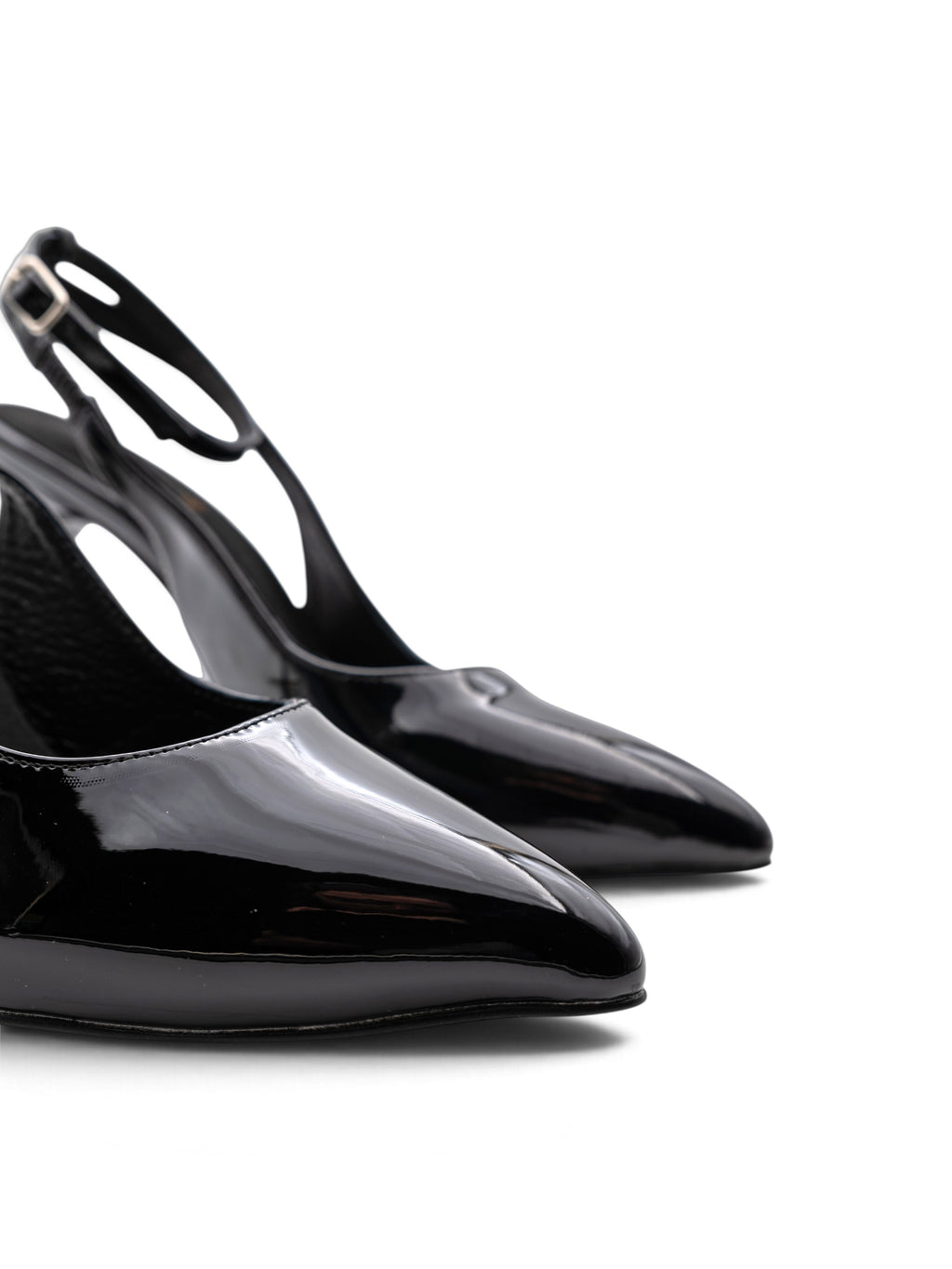 LRHeels Slingback Nero Black Royale Leather In Memory Foam - Tacco 10 cm
